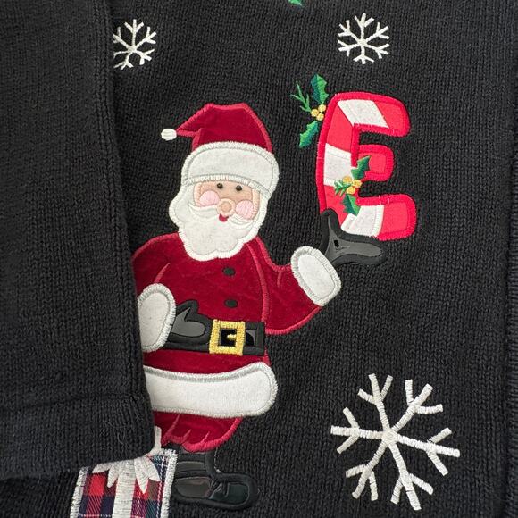 Bechamel Christmas Sweater L Zip Front NOEL Santa Appliqué Holiday - Picture 3 of 7